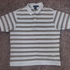 White and Brown Striped Daniel Cremieux Polo